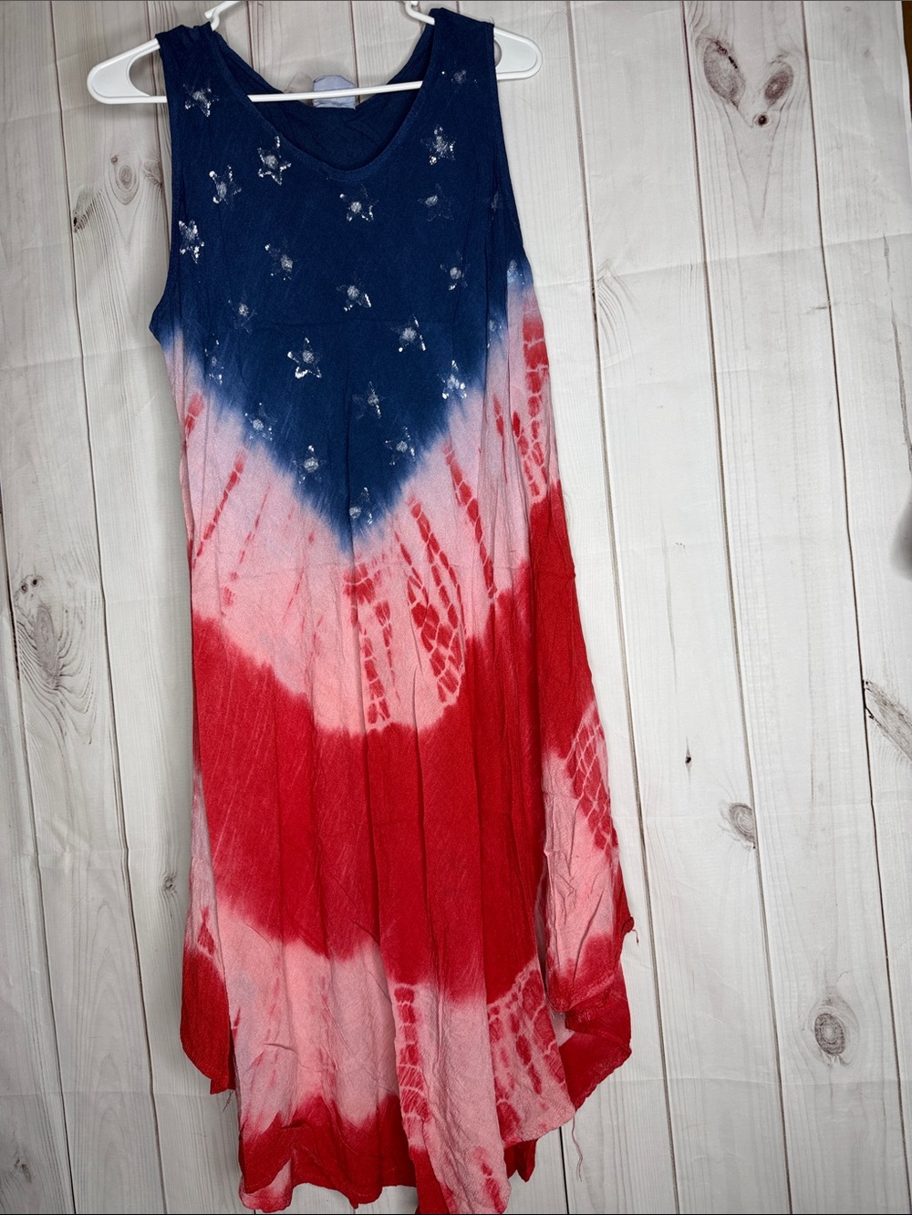 Womens Exist Red, White & Blue Tie-Dye Sleeveless Tank Dress OS-1156